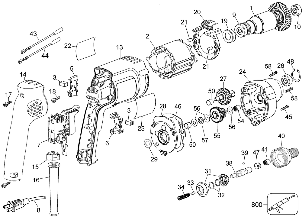 Page A Diagram and Parts List for DW284 Type 4 DeWALT Screwdriver