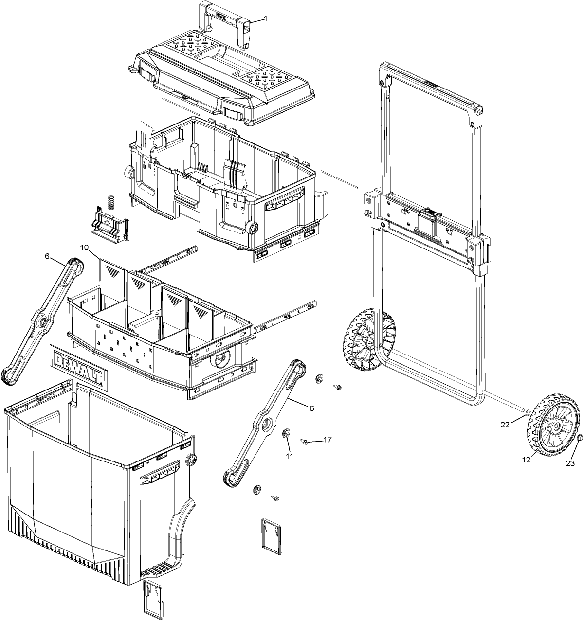 Default Diagram and Parts List for DWST20880 Type 0 DeWALT Tool Stand & Cart