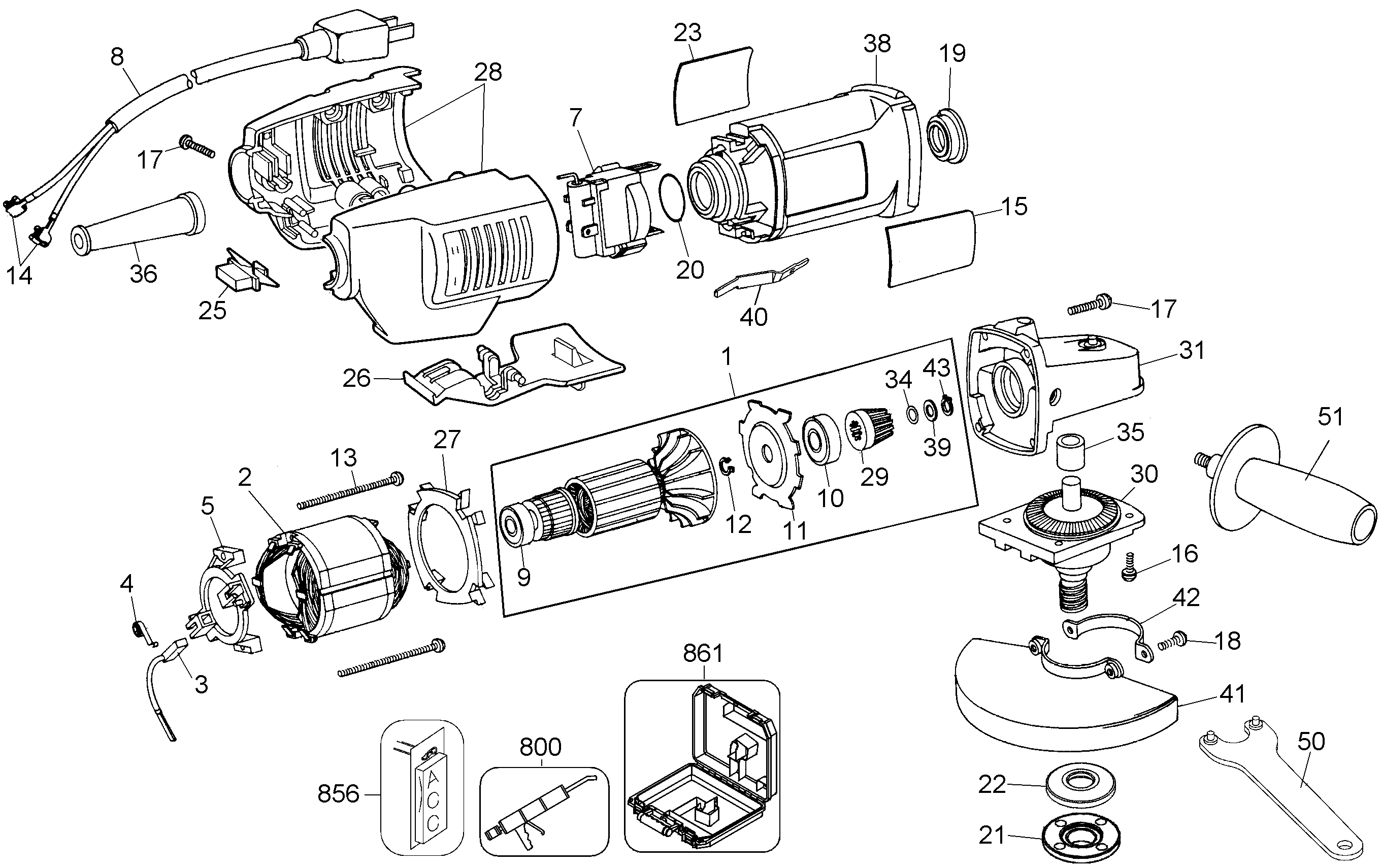 Page A Diagram and Parts List for DW402K 6 DeWALT Grinder