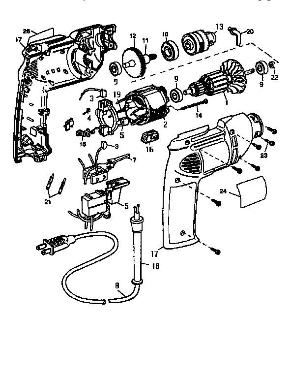 Unit Parts Diagram and Parts List for D100-04 Type 2 DeWALT Electric Drill