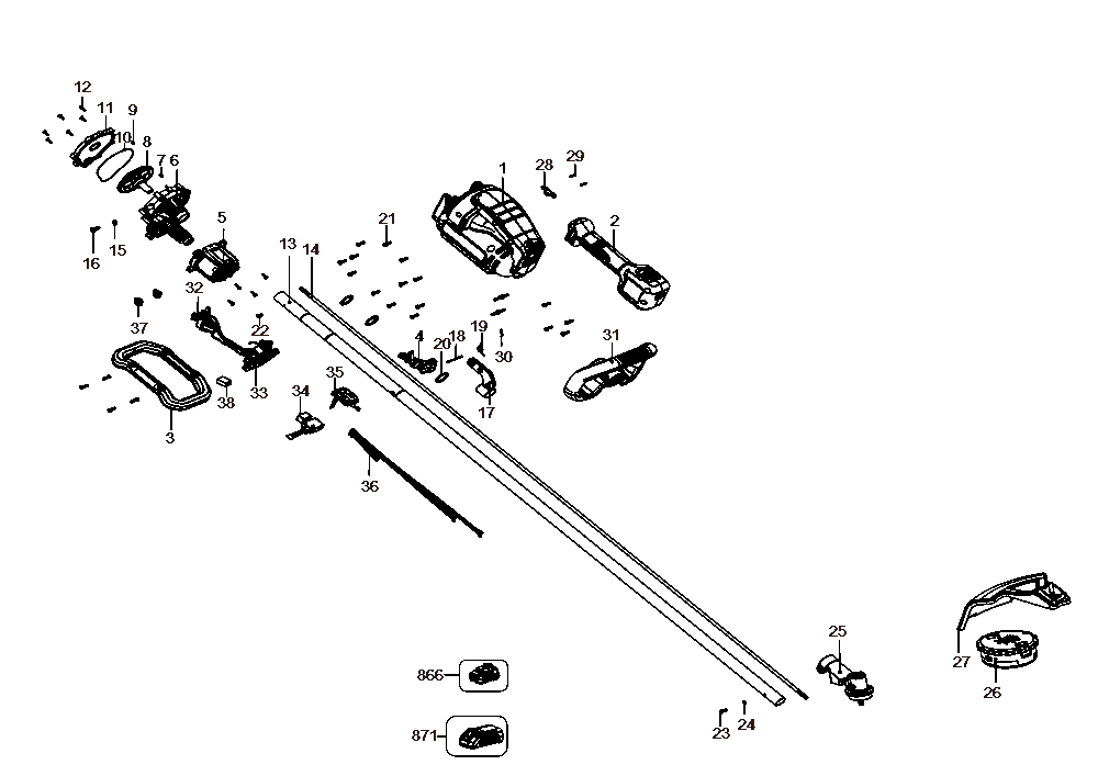 Section 1 Diagram and Parts List for DCST980X2 Type 1 DeWALT Trimmer
