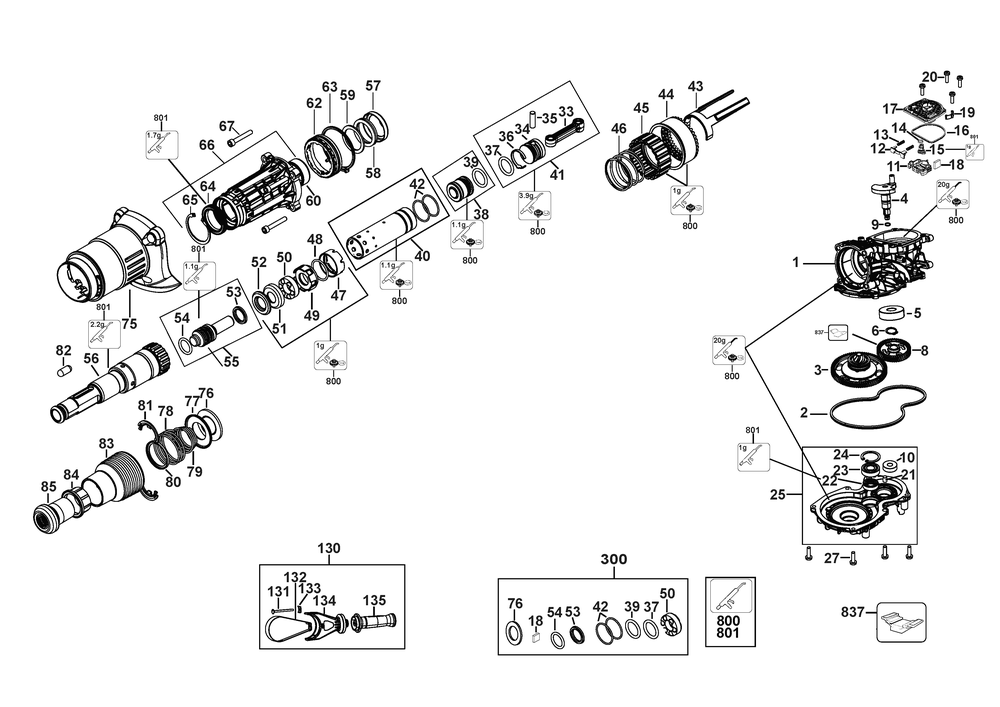 Exploded Diagram A Diagram and Parts List for DCH614B Type 2 DeWALT Hammer Drill