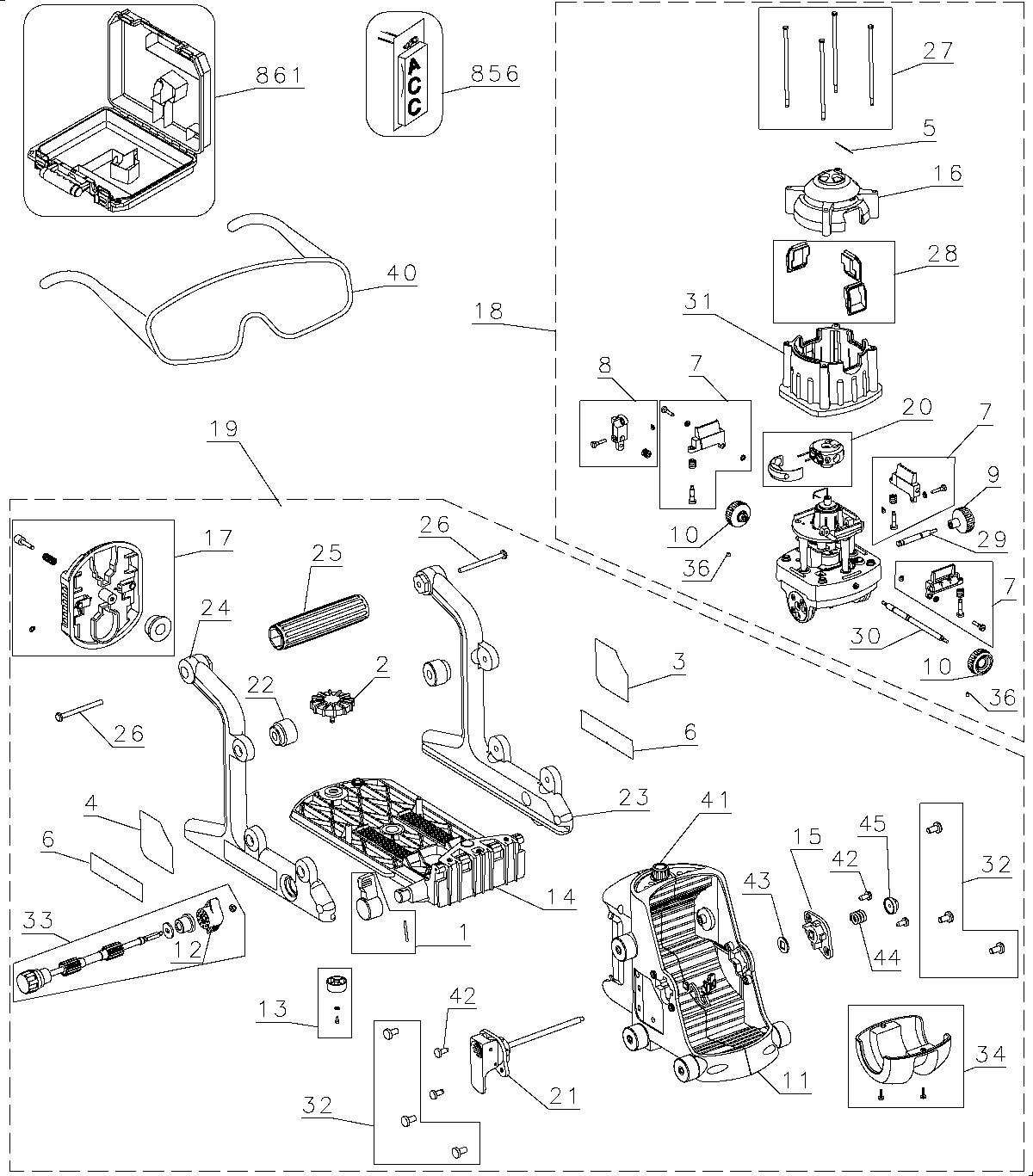 Default Diagram and Parts List for DW073K Type 1 DeWALT Laser Level