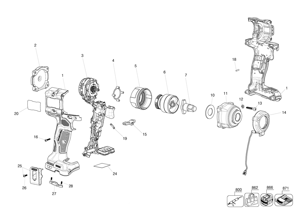 Exploded Diagram A Diagram and Parts List for DCF922B Type 1 DeWALT Impact Driver