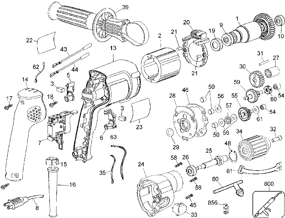 Page A Diagram and Parts List for DW245 Type 3 DeWALT Electric Drill