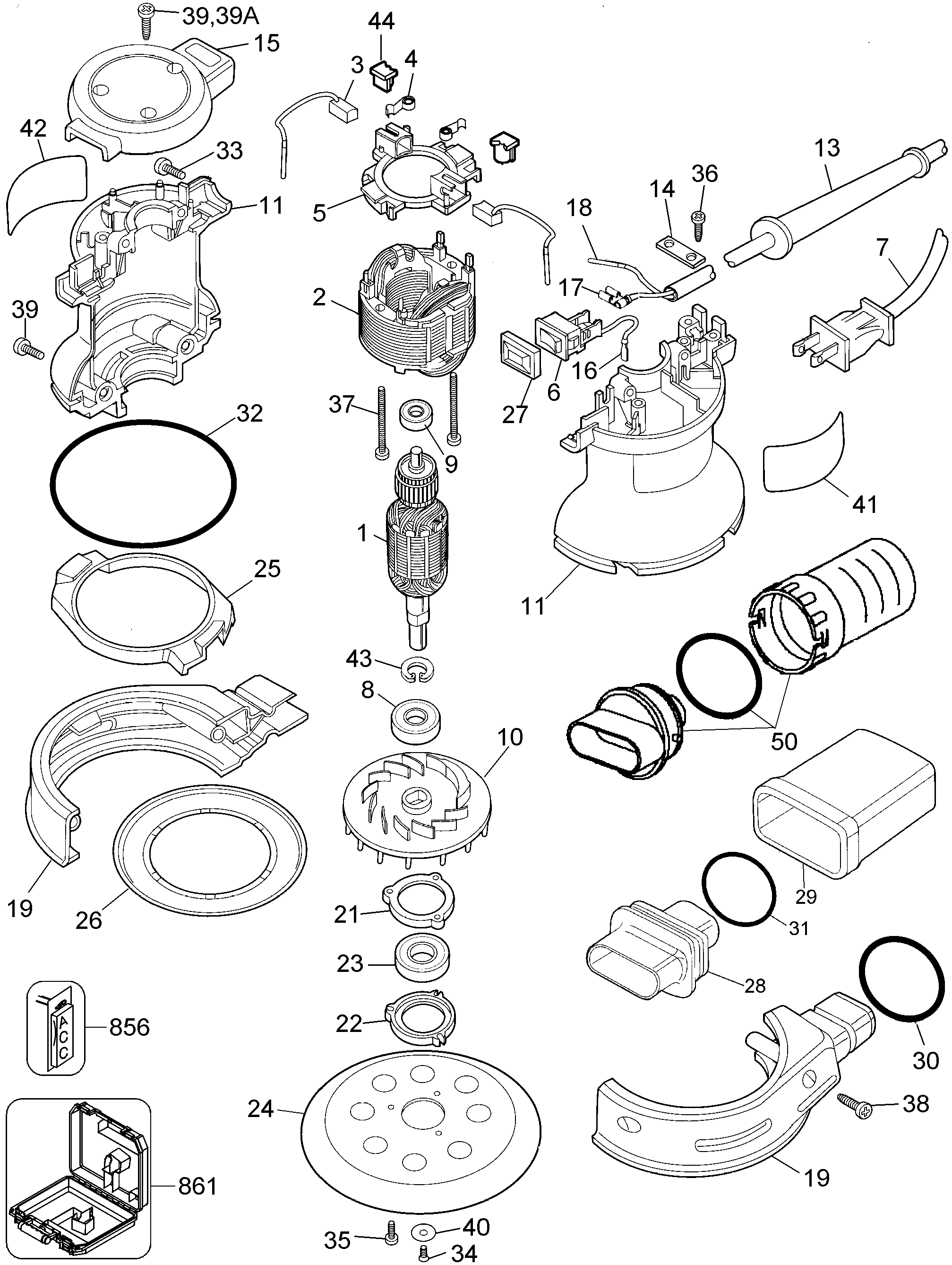Page A Diagram and Parts List for DW421K 1 DeWALT Orbital or Palm Sander