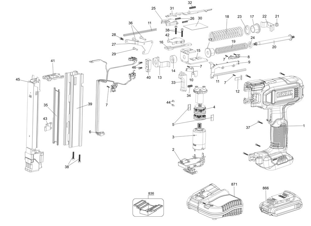 Exploded Diagram A Diagram and Parts List for DCN701B Type 10 DeWALT Nailer