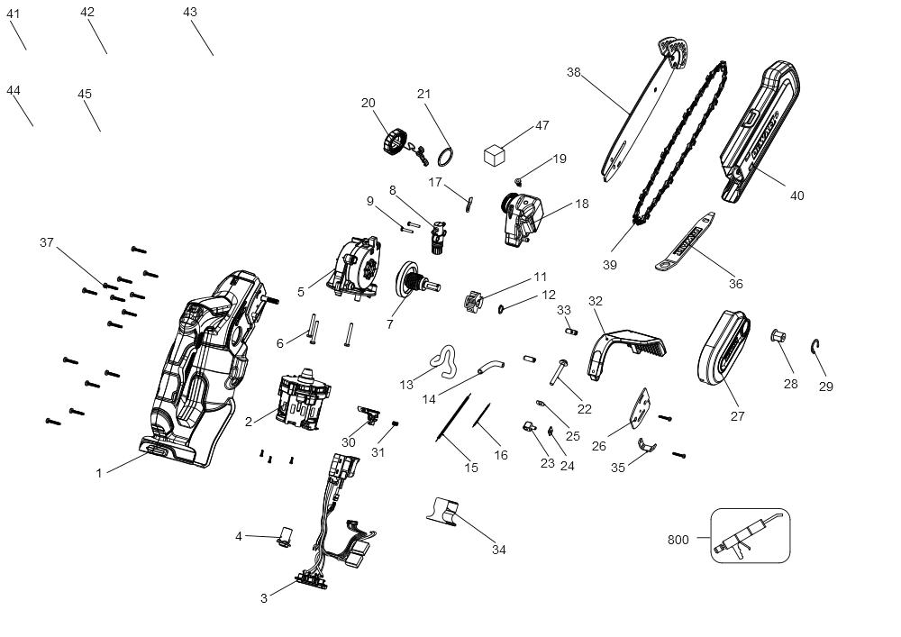 Exploded Diagram A Diagram and Parts List for DCCS623L1 Type 1 DeWALT Chainsaw