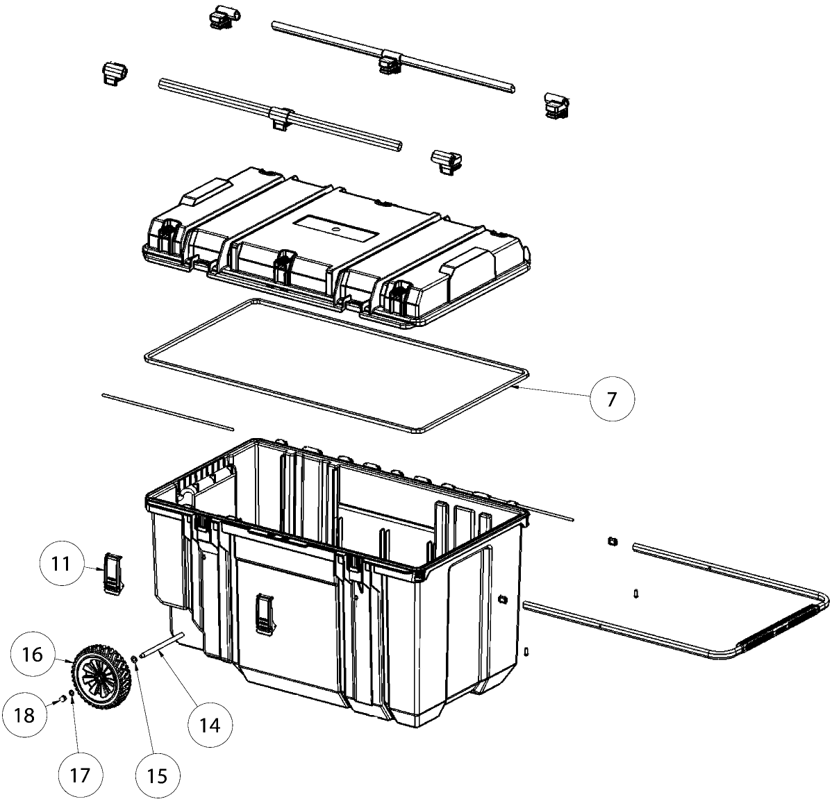 Default Diagram and Parts List for DWST38000 Type 0 DeWALT Tool Stand & Cart