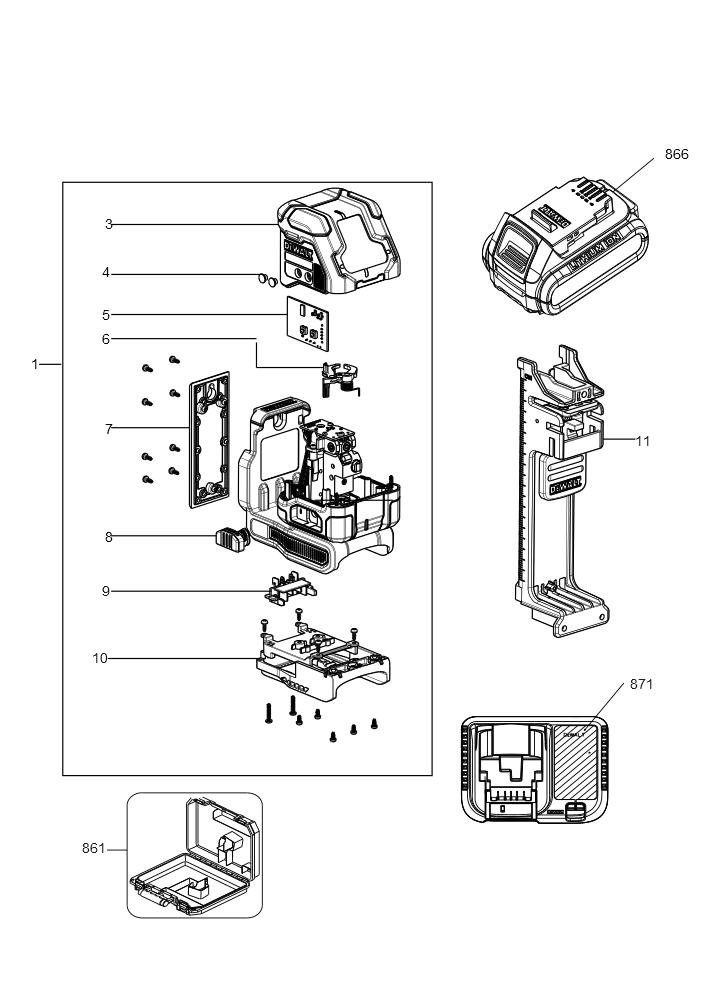 Exploded Diagram B Diagram and Parts List for DCLE34021D1 Type 1 DeWALT Laser Level