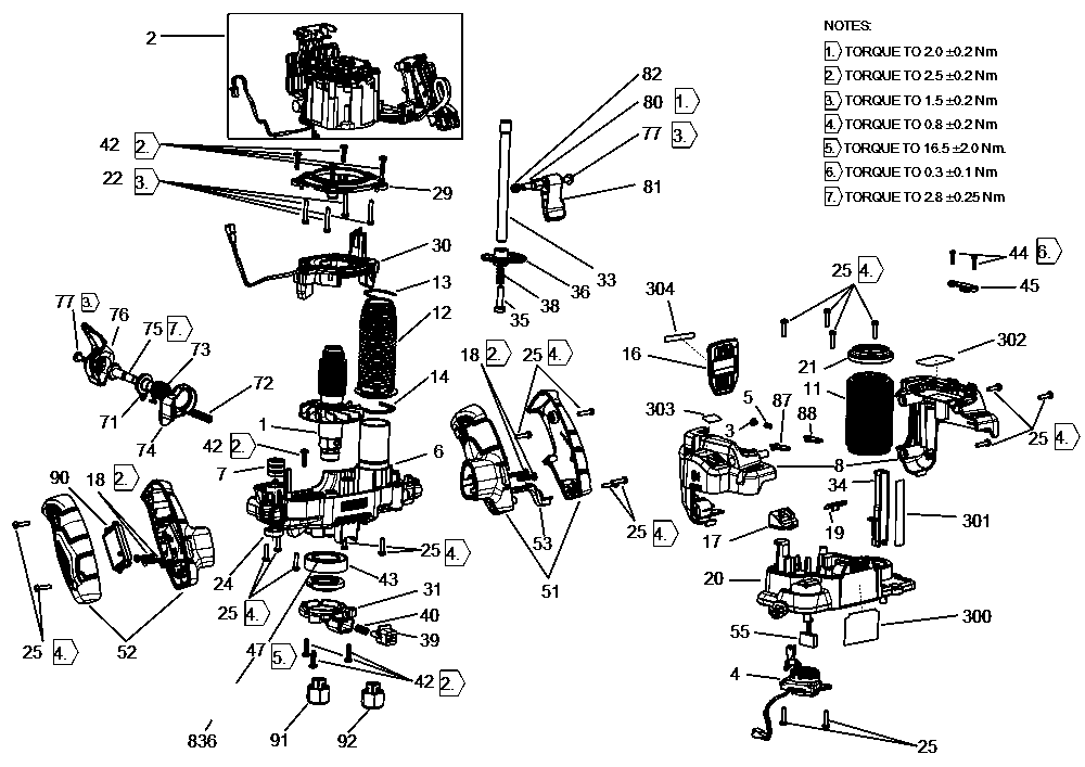Section 1 Diagram and Parts List for DCW620B Type 1 DeWALT Router