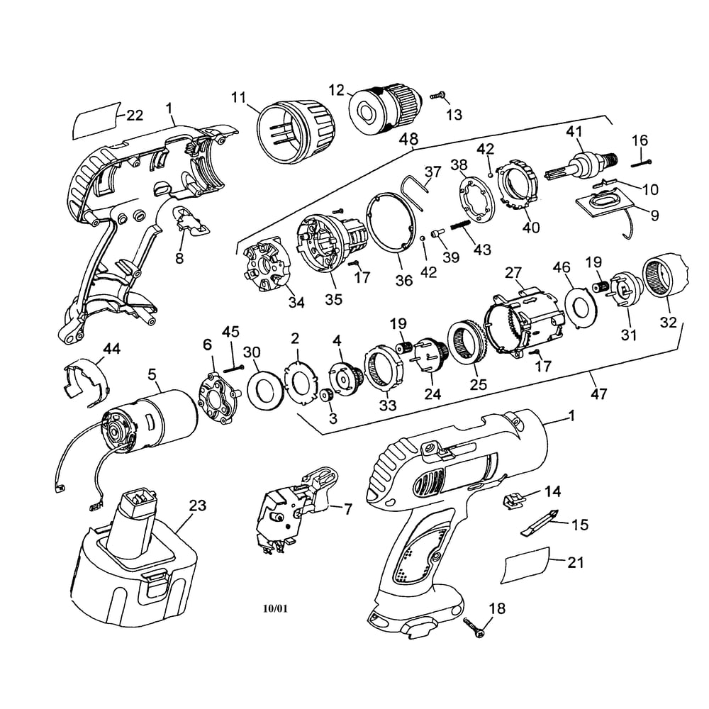 Drill Housing Diagram and Parts List for DW954TY2  DeWALT Drill