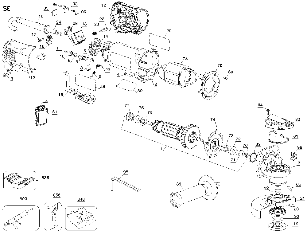 Page A Diagram and Parts List for D28114 Type 2 DeWALT Angle Grinder