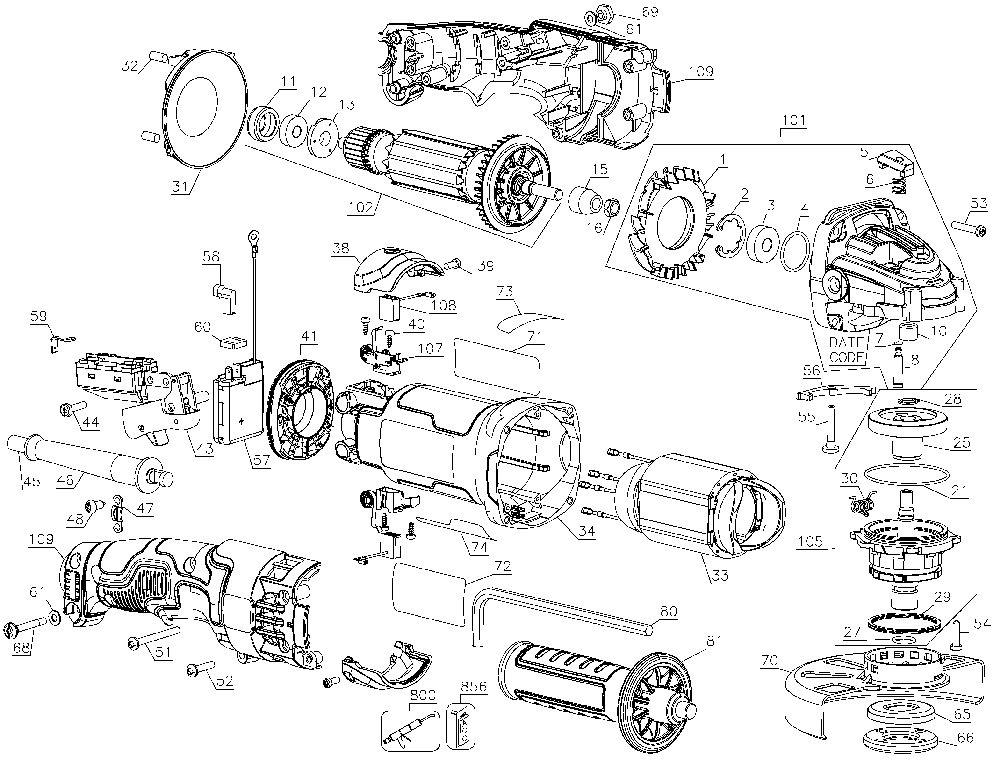 Page A Diagram and Parts List for DWE43115N Type 2 DeWALT Angle Grinder