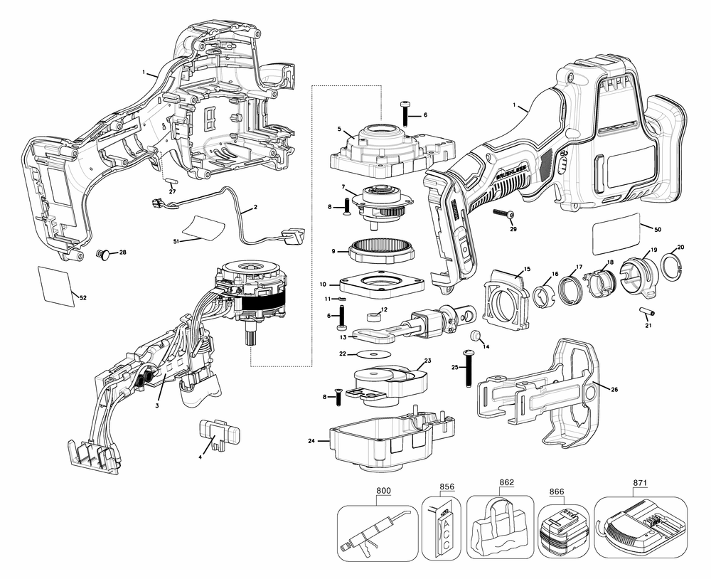 Section 1 Diagram and Parts List for DCS312BR Type 1 DeWALT Reciprocating Saw