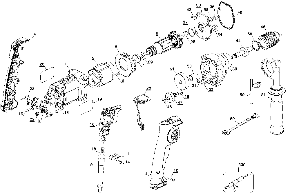 Page A Diagram and Parts List for DWD220 Type 2 DeWALT Electric Drill