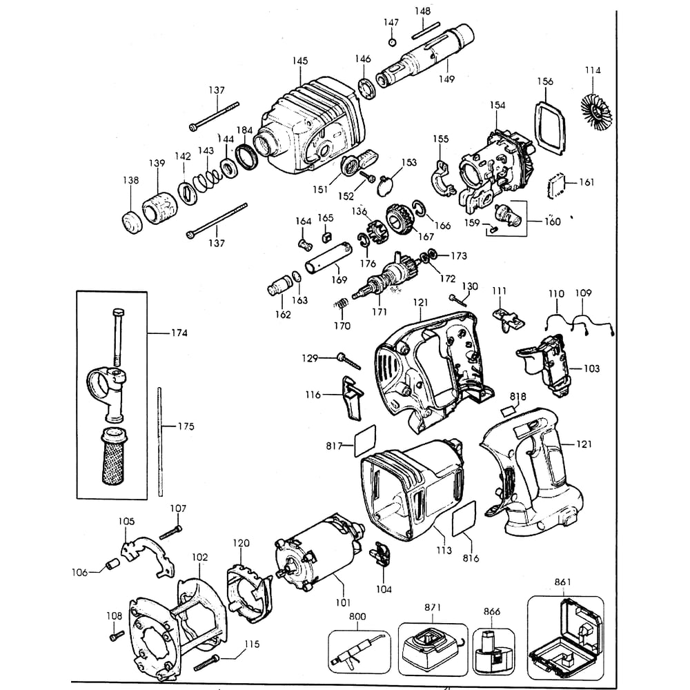 Drill Diagram and Parts List for DW999K-2TY1  DeWALT Hammer Drill
