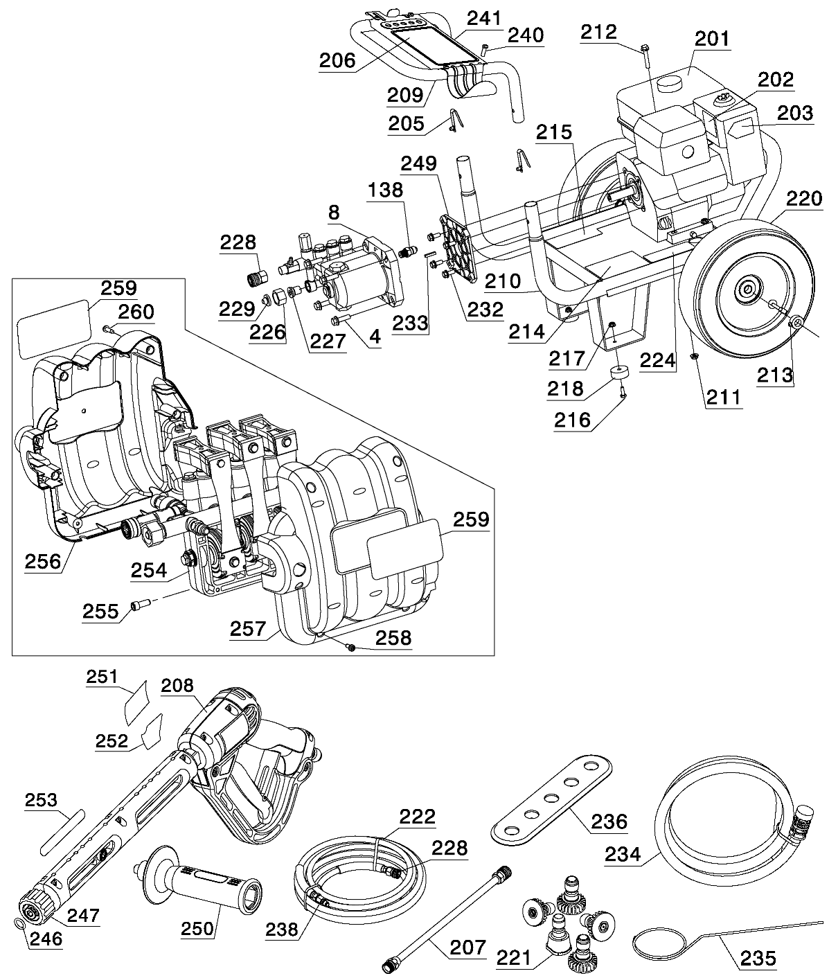 Default Diagram and Parts List for DP3100IC Type 2 DeWALT Pressure Washer