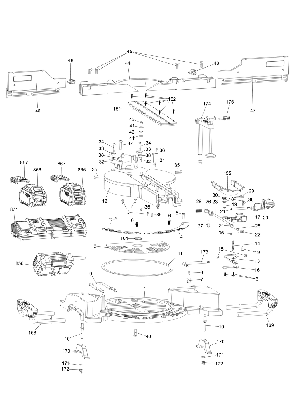 Exploded Diagram A Diagram and Parts List for DHS790 Type 21 DeWALT Table Saw