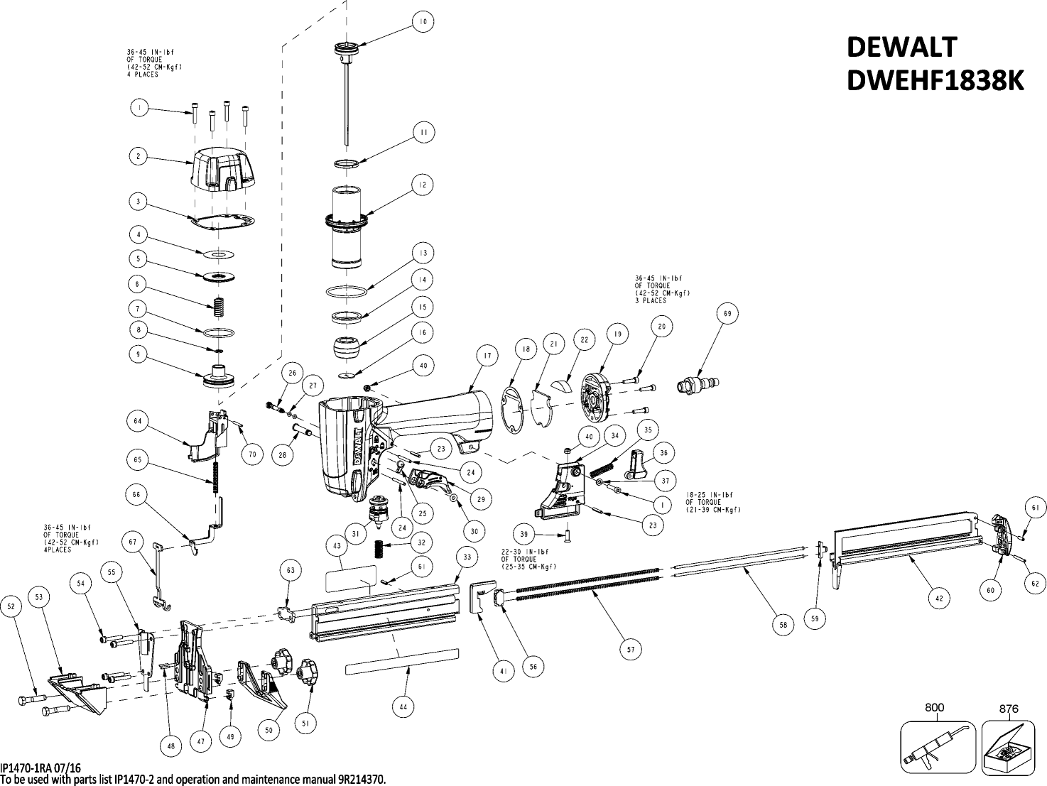 Default Diagram and Parts List for DWEHF1838K Type 0 DeWALT Nailer