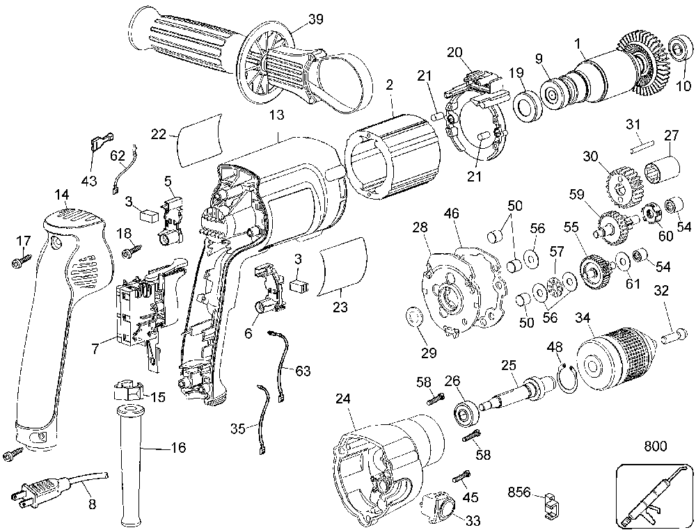Page A Diagram and Parts List for DW246 Type 2 DeWALT Electric Drill