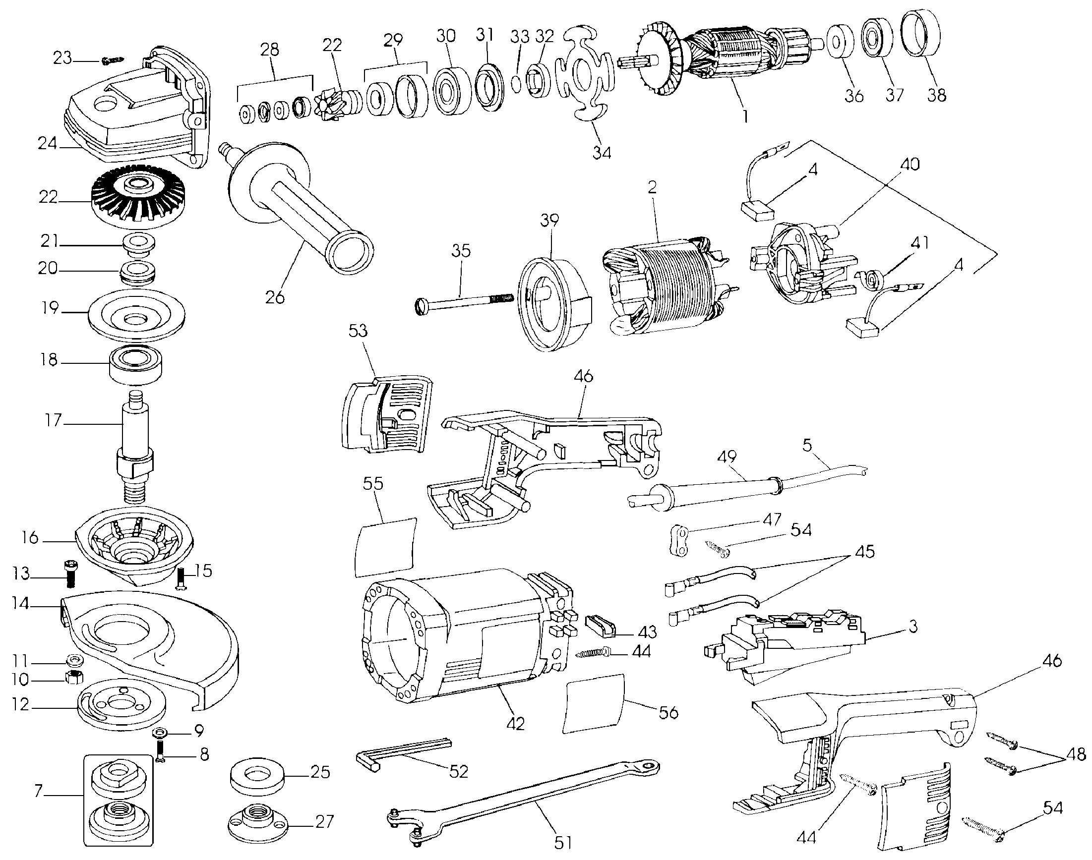 Page A Diagram and Parts List for DW474-B2 4 DeWALT Grinder