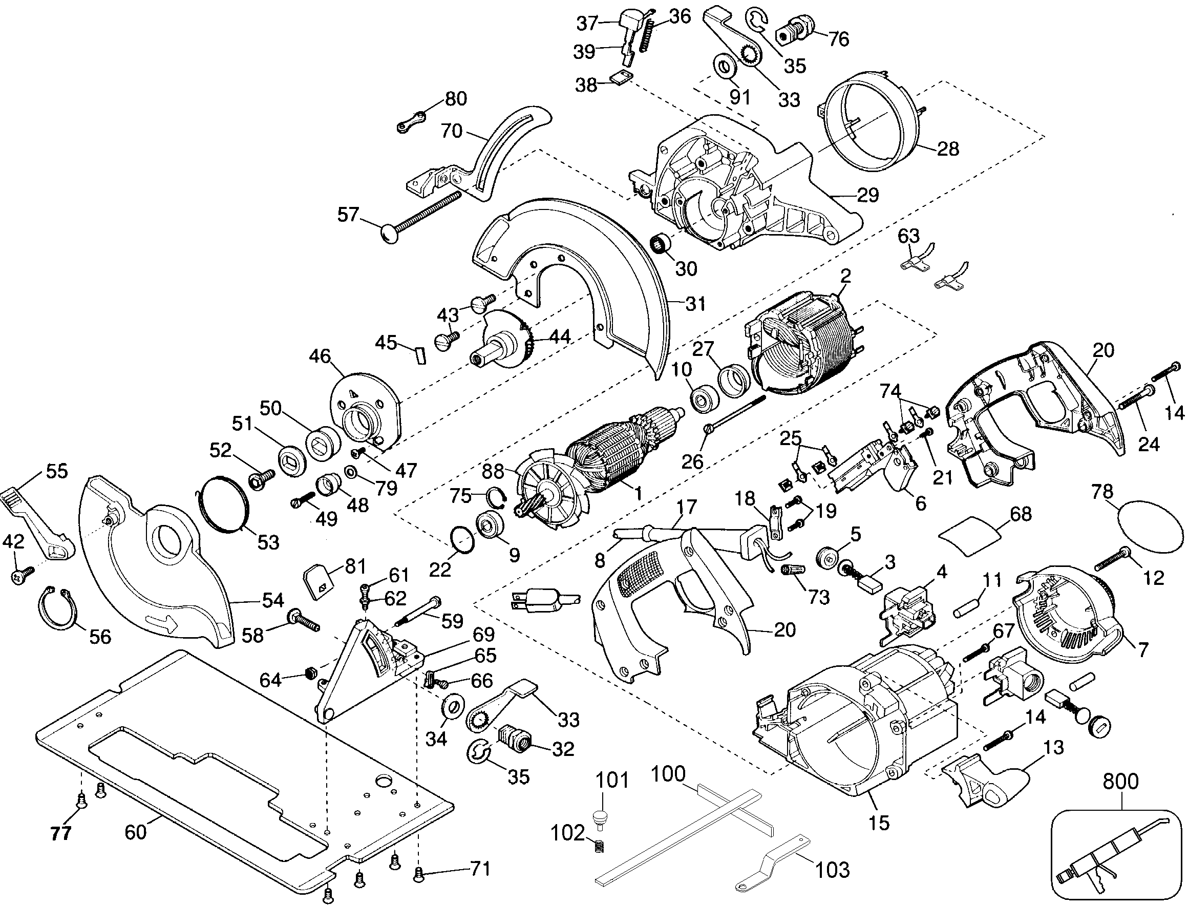 Page A Diagram and Parts List for DW389-B2 1 DeWALT Circular Saw