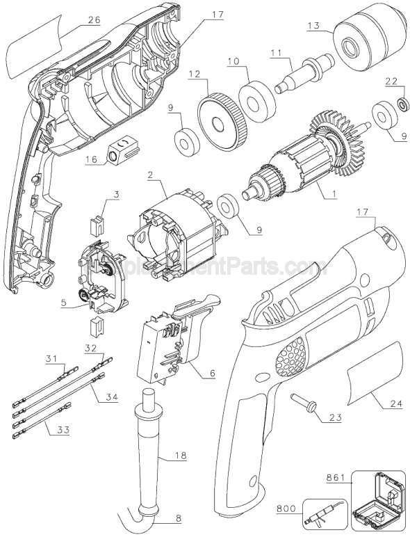 Page A Diagram and Parts List for D21007 Type 2 DeWALT Electric Drill