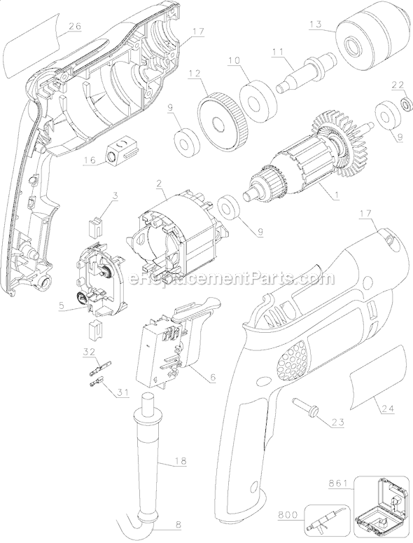 Page A Diagram and Parts List for D21008 Type 2 DeWALT Electric Drill