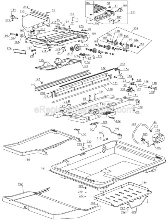 Page B Diagram and Parts List for D24000S Type 1 DeWALT Tile Saw