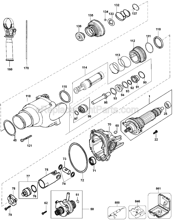 Page B Diagram and Parts List for D25101 Type 1 DeWALT Hammer Drill