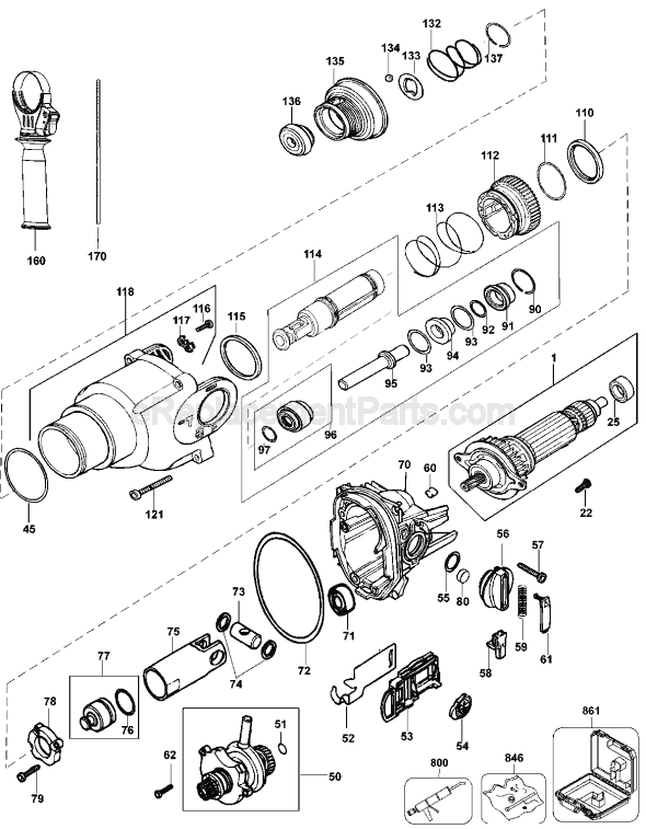 Page A Diagram and Parts List for D25103 Type 1 DeWALT Hammer Drill