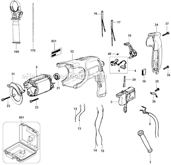 Page A Diagram and Parts List for D25111 Type 1 DeWALT Hammer Drill