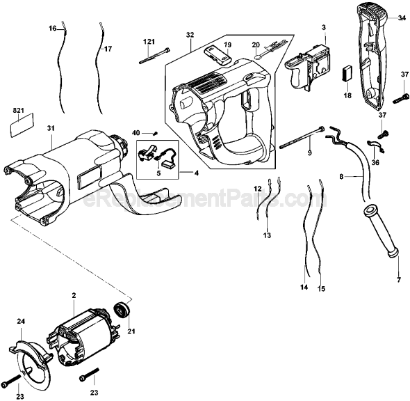 Page A Diagram and Parts List for D25201 Type 2 DeWALT Hammer Drill