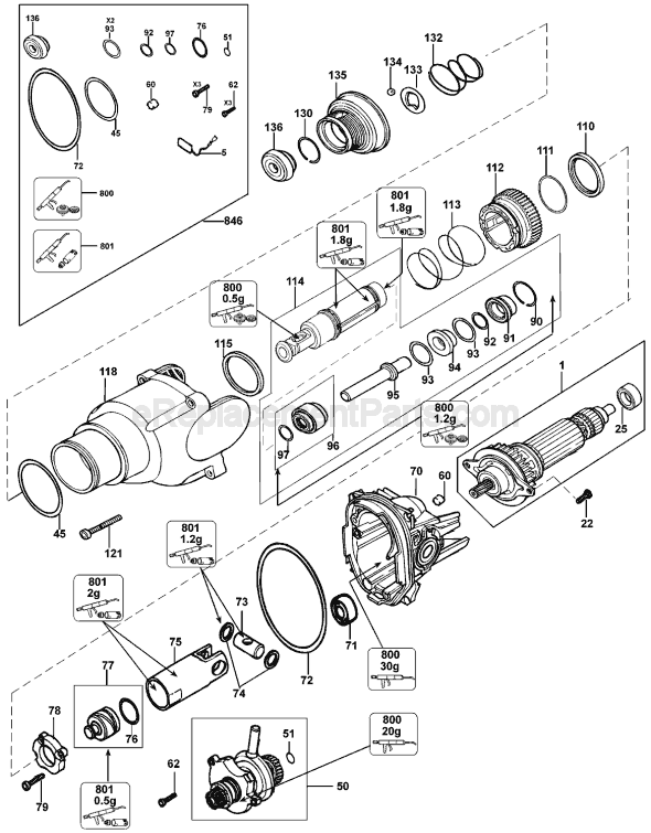 Page A Diagram and Parts List for D25211 Type 1 DeWALT Hammer Drill