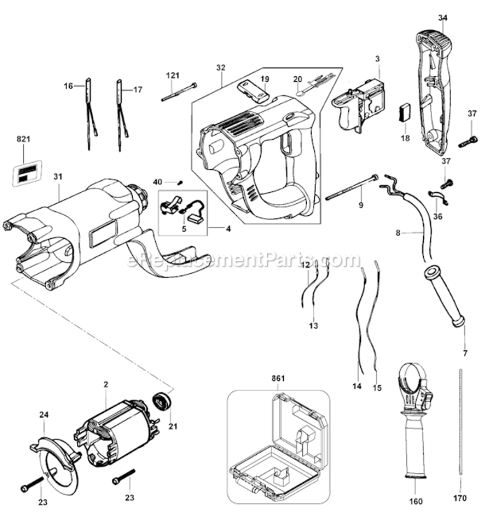 Page B Diagram and Parts List for D25213K Type 1 DeWALT Hammer Drill