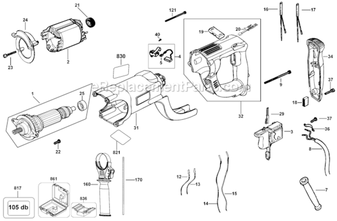 Page B Diagram and Parts List for D25213K Type 10 DeWALT Hammer Drill