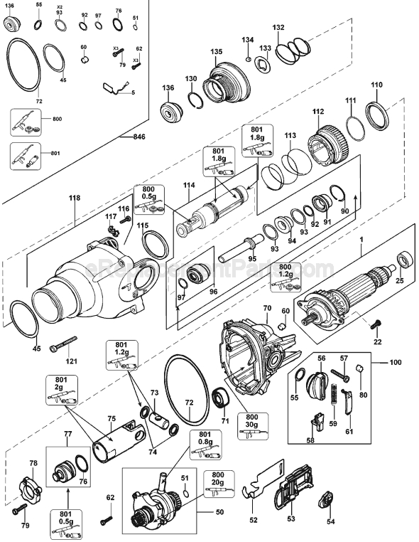 Page A Diagram and Parts List for D25213 Type 1 DeWALT Hammer Drill