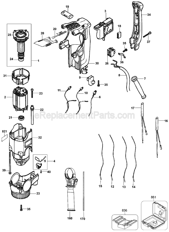 Page B Diagram and Parts List for D25314 Type 1 DeWALT Hammer Drill