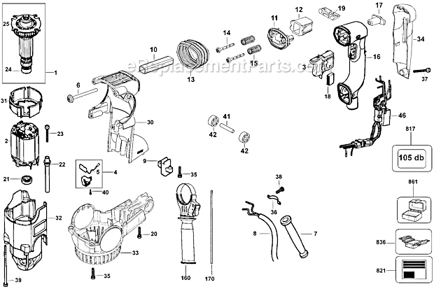 Page A Diagram and Parts List for D25324K Type 1 DeWALT Hammer Drill