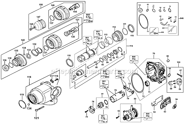 Page B Diagram and Parts List for D25324K Type 1 DeWALT Hammer Drill