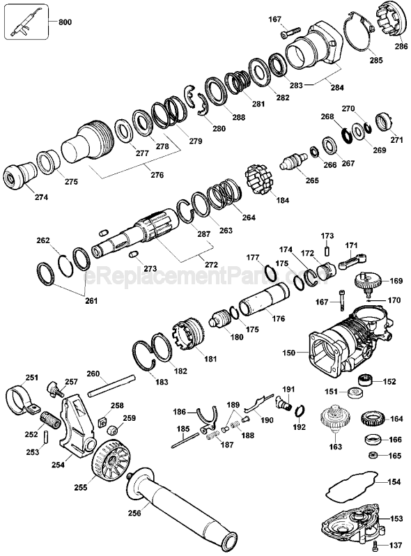 Page B Diagram and Parts List for D25500 Type 1 DeWALT Hammer Drill