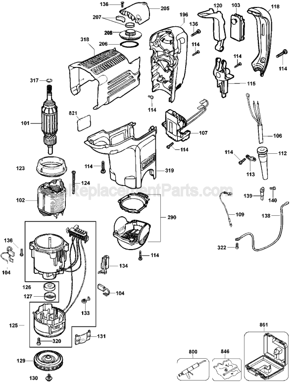 Page A Diagram and Parts List for D25550 Type 1 DeWALT Hammer Drill