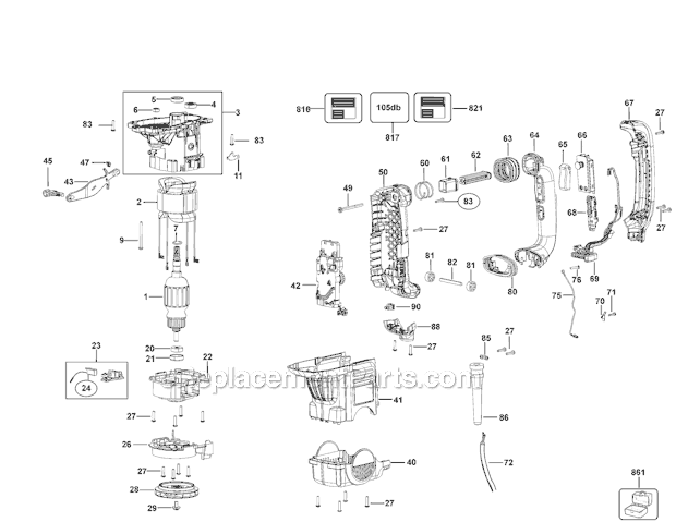 Page A Diagram and Parts List for D25602K Type 1 DeWALT Hammer Drill