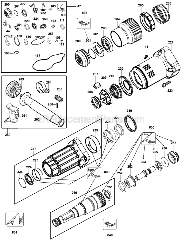 Page A Diagram and Parts List for D25701 Type 1 DeWALT Hammer Drill