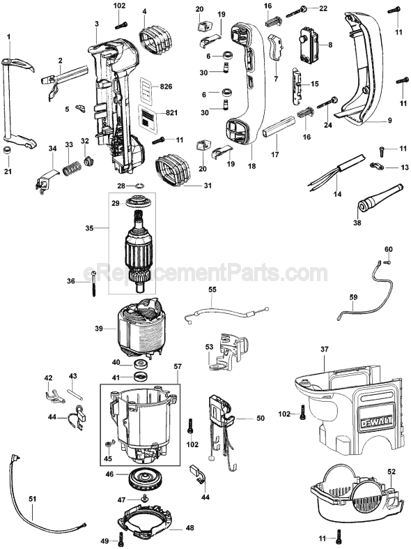 Page C Diagram and Parts List for D25701 Type 1 DeWALT Hammer Drill