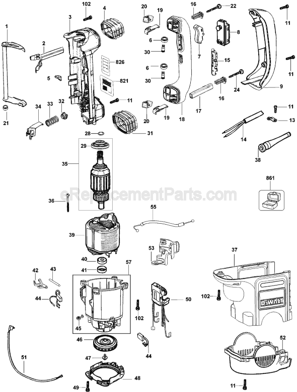 Page A Diagram and Parts List for D25730 Type 1 DeWALT Hammer Drill