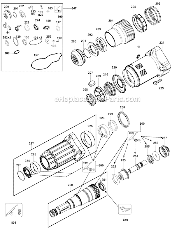 Page C Diagram and Parts List for D25840 Type 1 DeWALT Hammer Drill