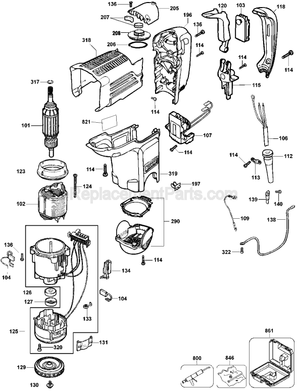 Page A Diagram and Parts List for D25850 Type 2 DeWALT Hammer Drill