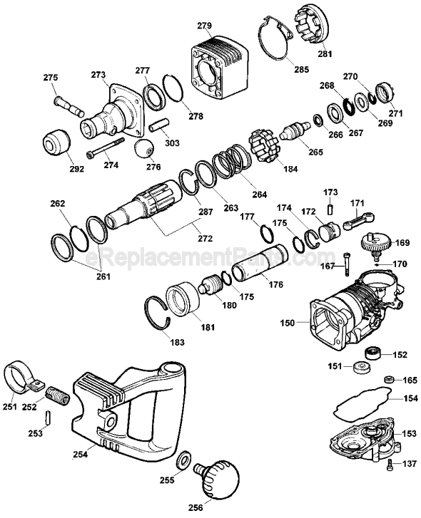 Page B Diagram and Parts List for D25850 Type 2 DeWALT Hammer Drill